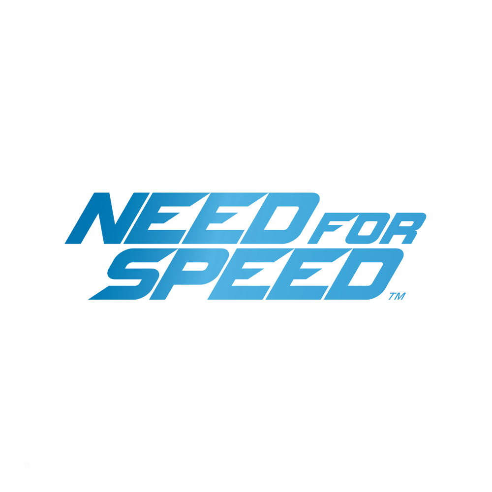 Logo 'Need for Speed' w kolorze niebieskim na białym tle.
