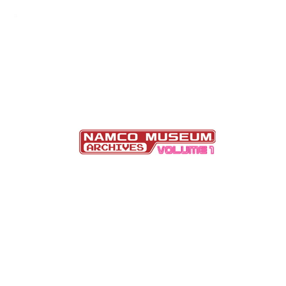 Logo Namco Museum Archives Volume 1 w kolorze czerwono-białym, z prostym designem na białym tle.