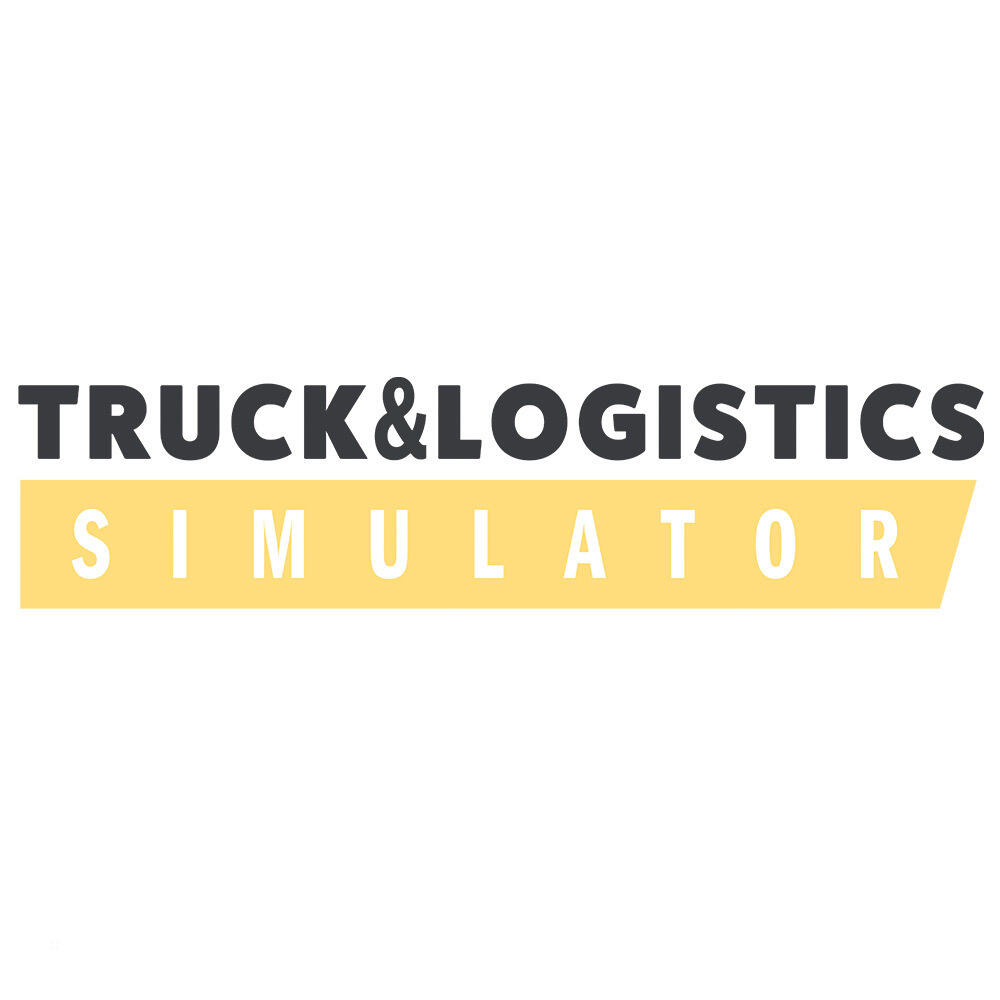Logo Truck & Logistics Simulator. Czarny tekst na żółtym pasku na białym tle.