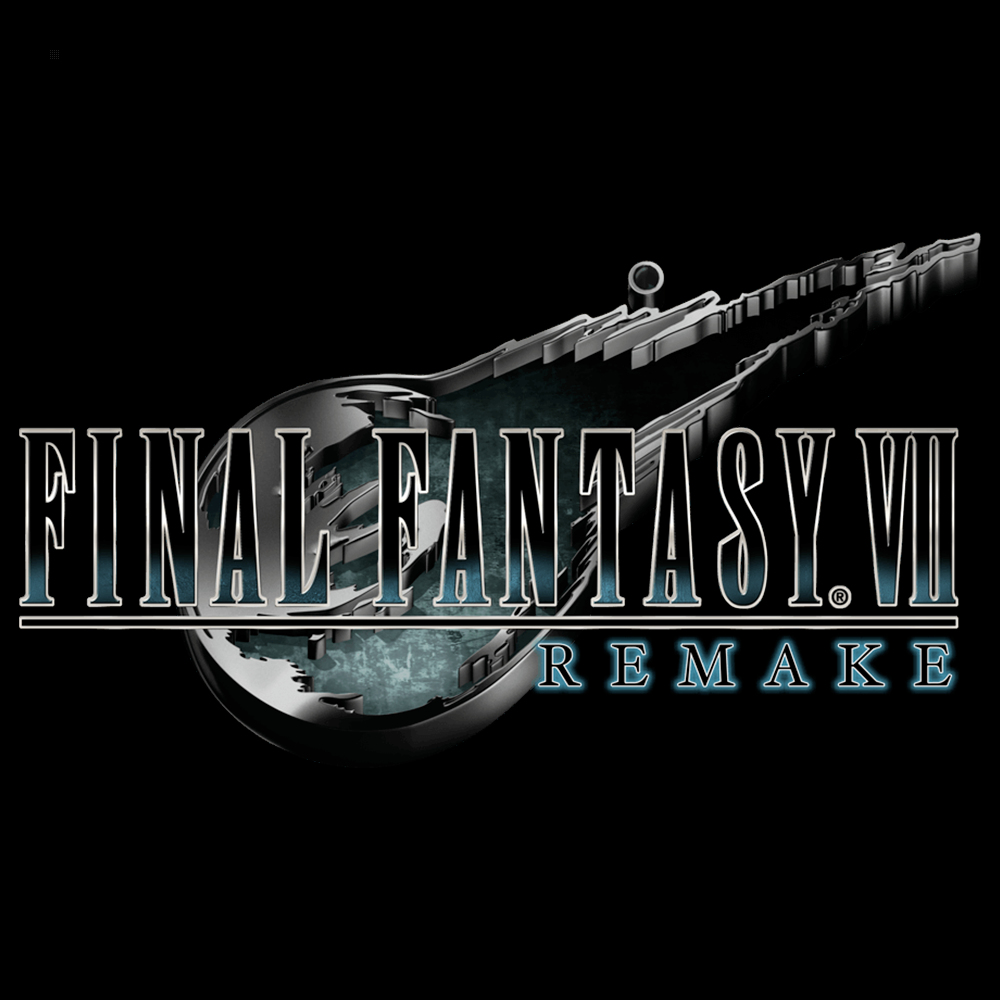Logo di Final Fantasy VII Remake con una meteora argentata su sfondo nero.