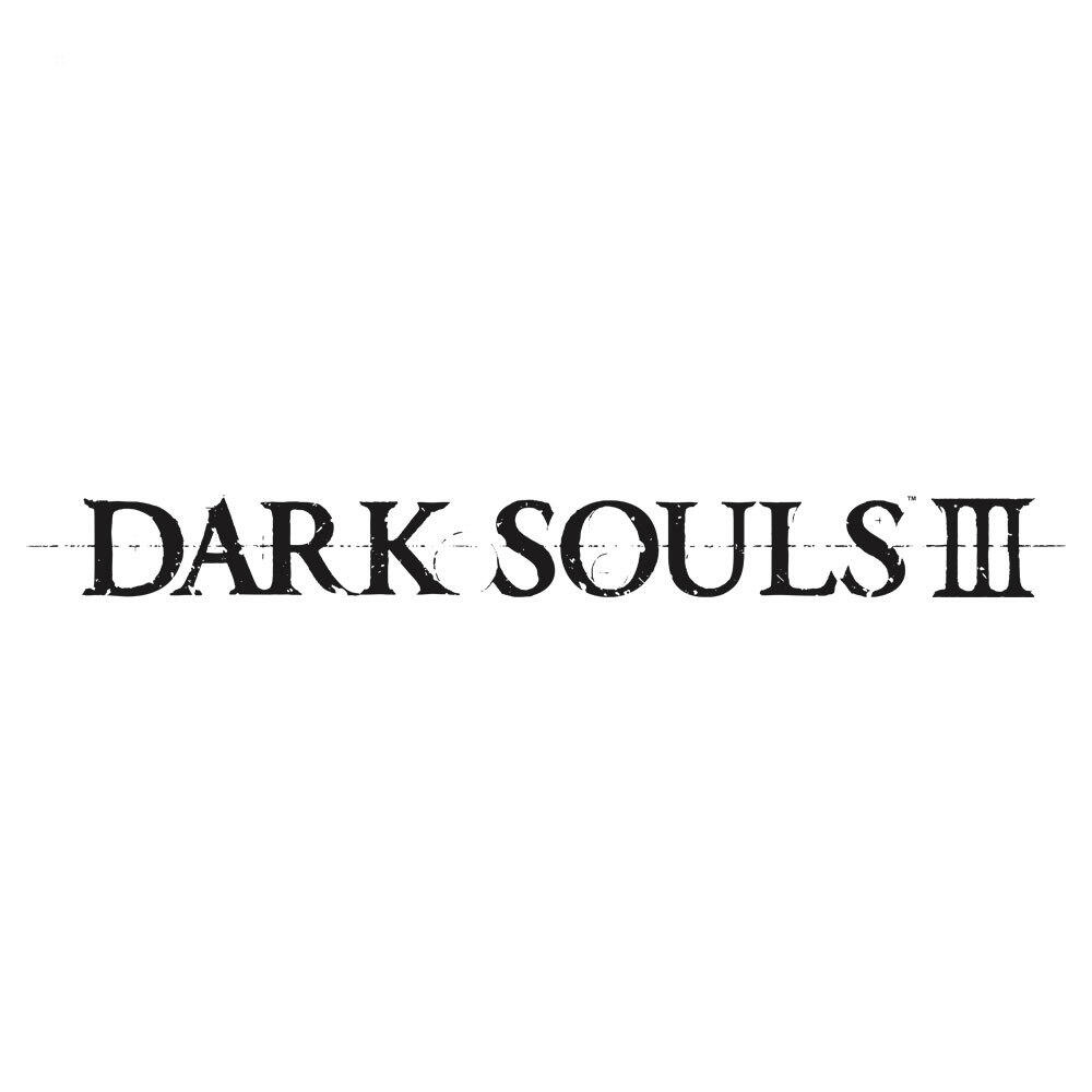 Logo Dark Souls III na białym tle. Tekst: DARK SOULS III.
