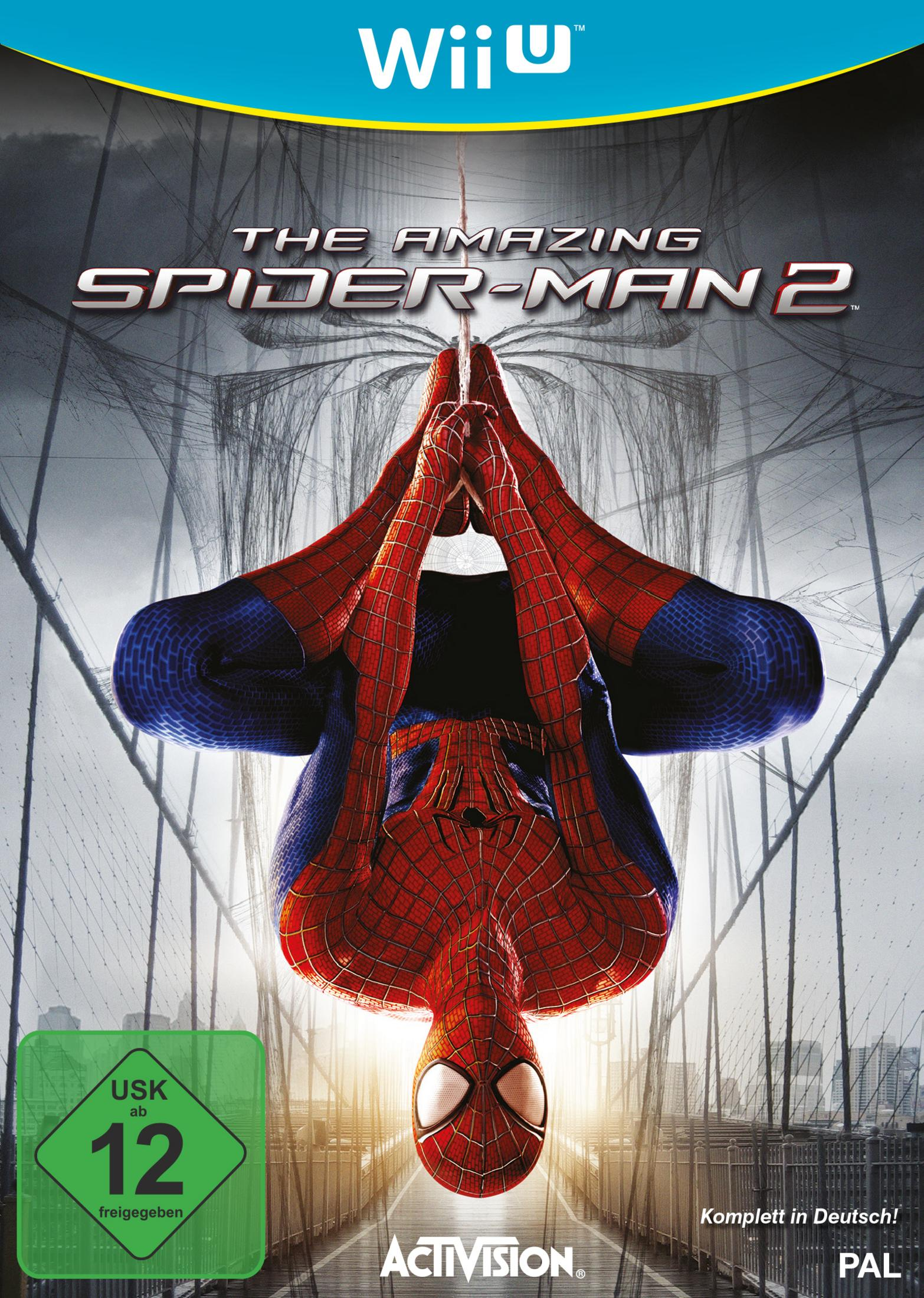 Das Amazing Spider-Man 2-Spiel-Cover. Spider-Man hängt kopfüber.