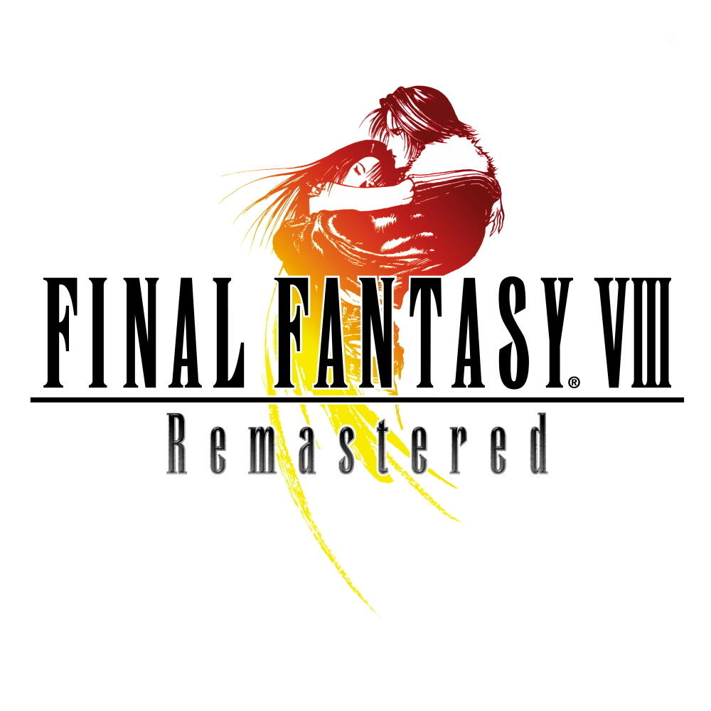 Logo Final Fantasy VIII Remastered z dwiema obejmującymi się postaciami.