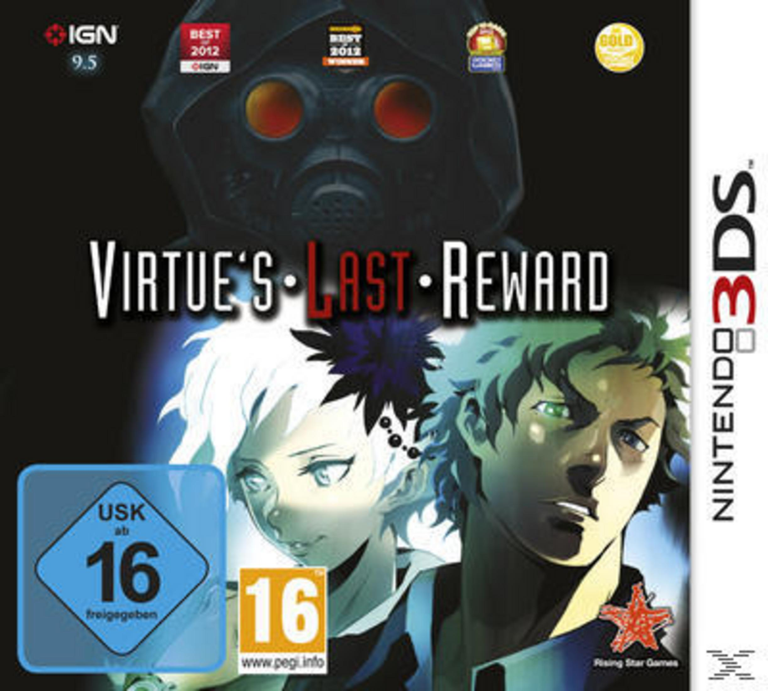 Spielcover: Zwei Anime-Charaktere, Titel ist Virtue's Last Reward. Das Spiel ist für Nintendo 3DS.