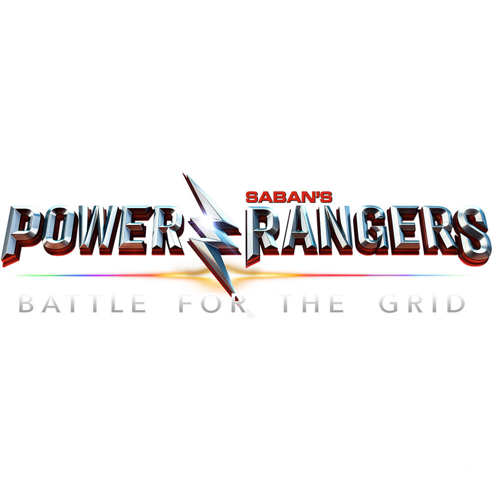 Logo del gioco Power Rangers Battle for the Grid su sfondo bianco.
