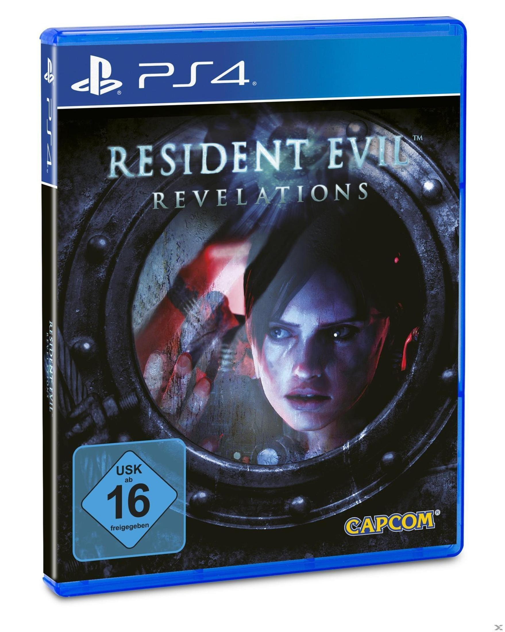 Das Cover des PS4-Spiels Resident Evil Revelations mit einer Frau in dunkler Umgebung.