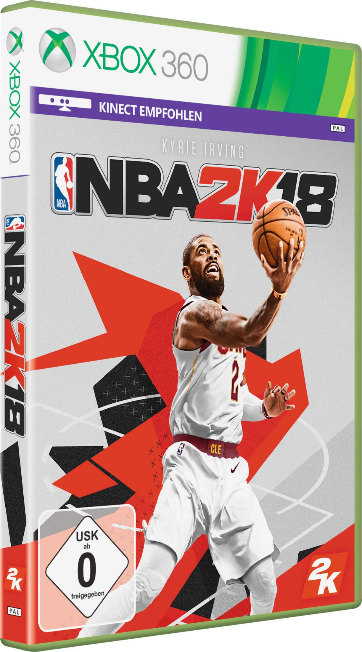 Spielverpackung für NBA 2K18 mit Kyrie Irving. Er hält einen Basketball.