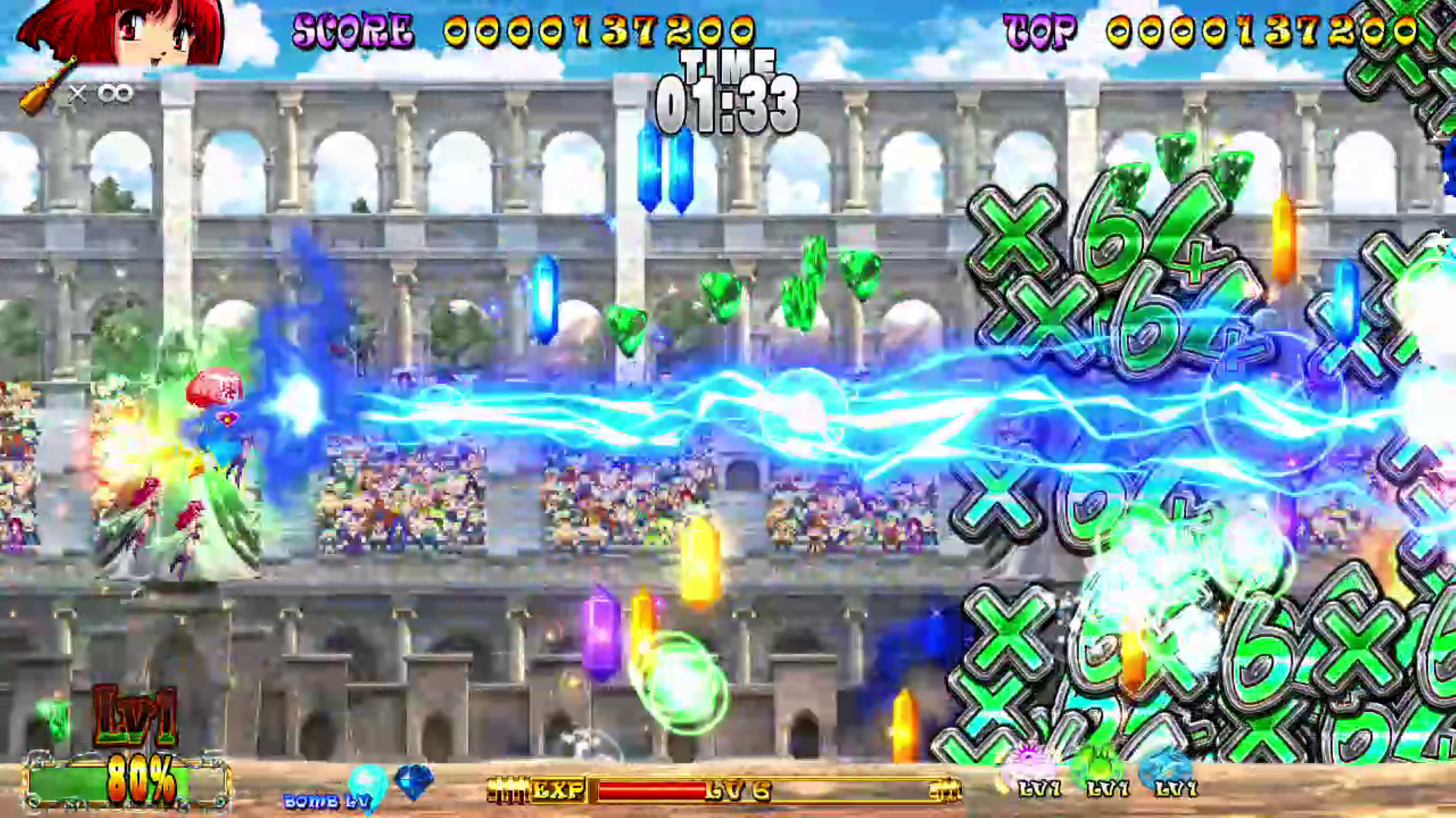 Gra side-scrolling z postaciami w stylu anime walczącymi z wrogami.