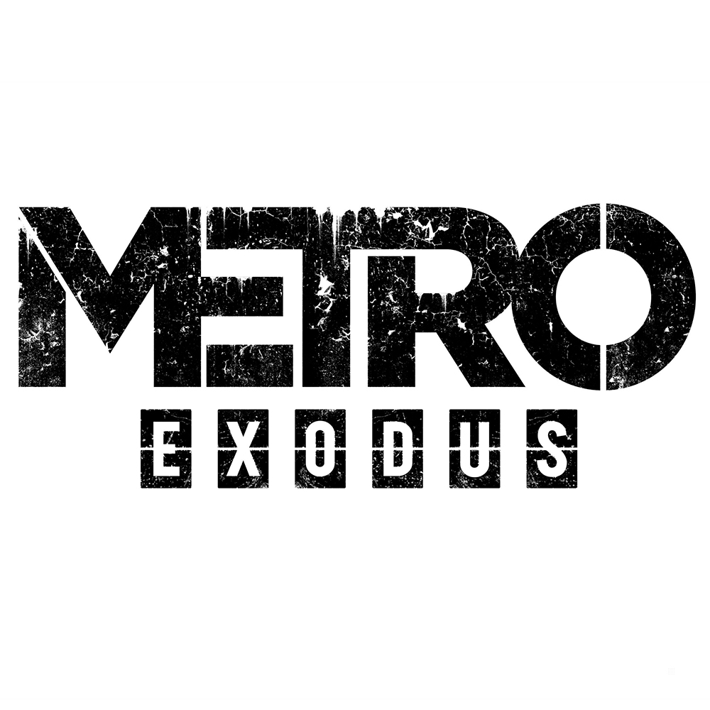 Logo Metro Exodus con testo nero su sfondo bianco.