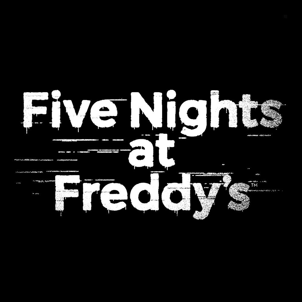Logo Five Nights at Freddy's na czarnym tle, z białym, zniszczonym tekstem.