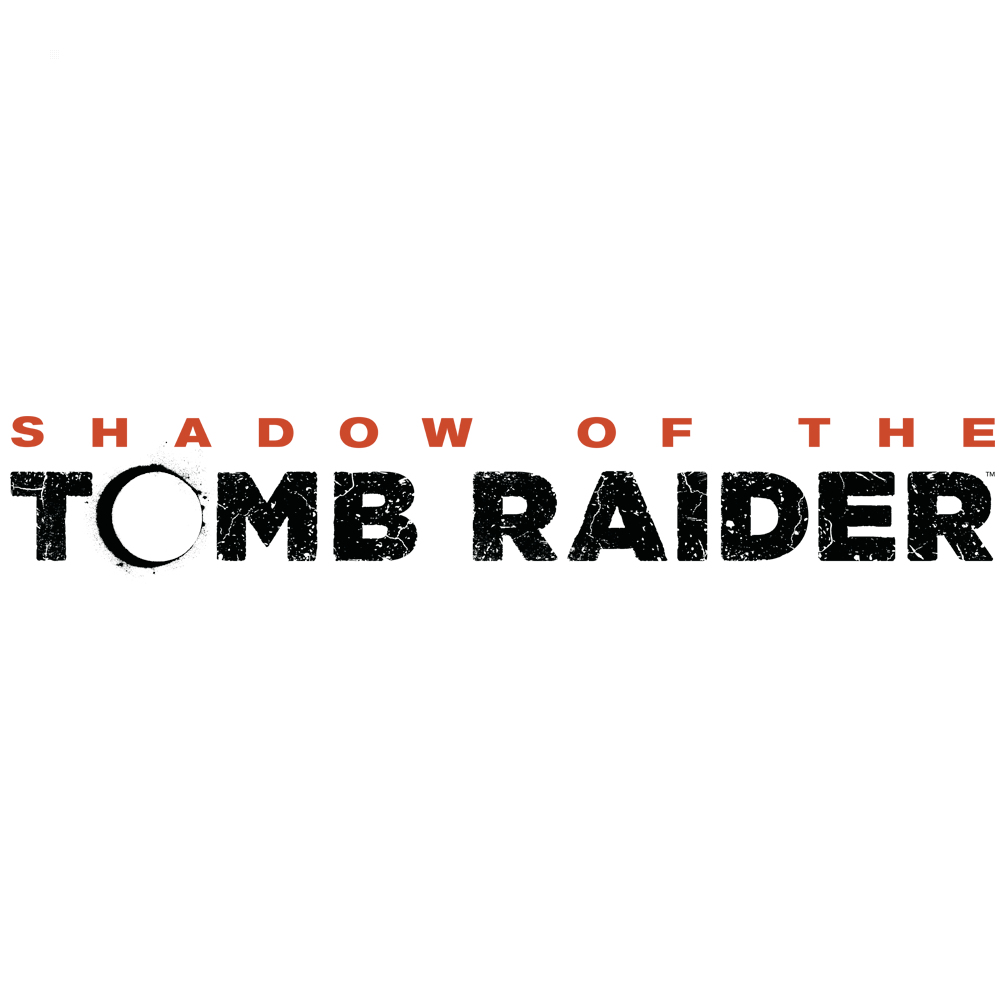 Logo Shadow of the Tomb Raider. Tytuł jest biały, z czarnym okręgiem w literze 'O'.