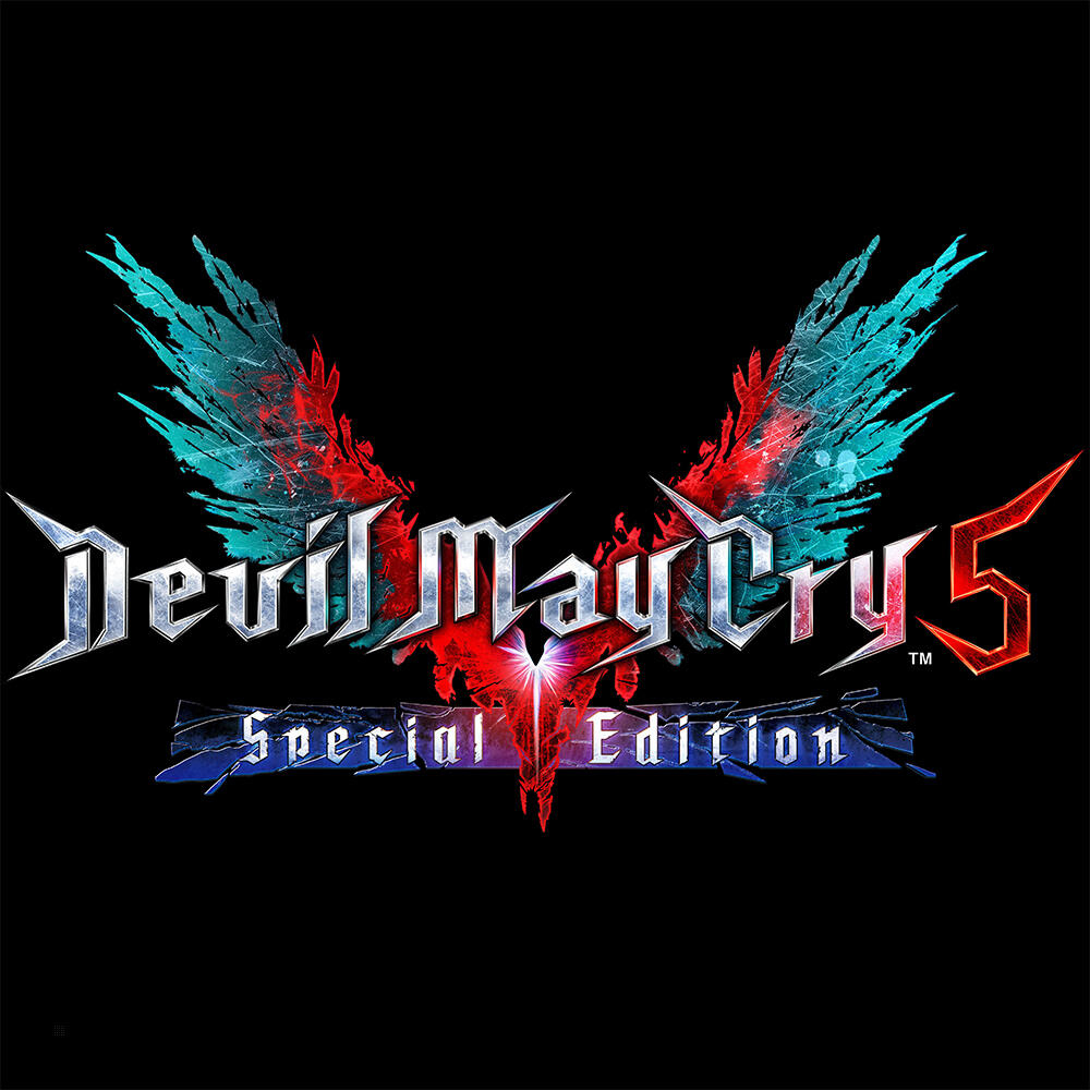 Logo Devil May Cry 5 Special Edition na czarnym tle ze stylizowanym motywem skrzydeł.