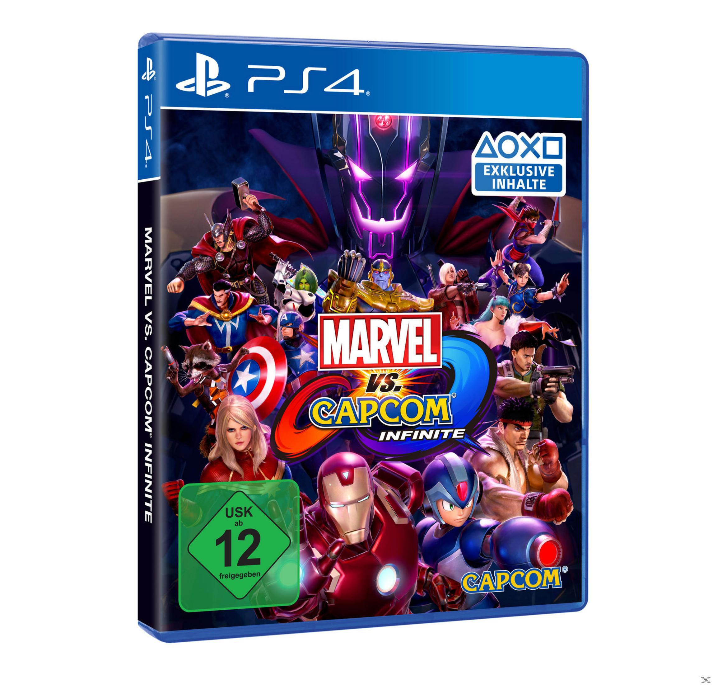 Marvel vs. Capcom: Infinite-Spielcover mit verschiedenen Marvel- und Capcom-Charakteren auf PS4.