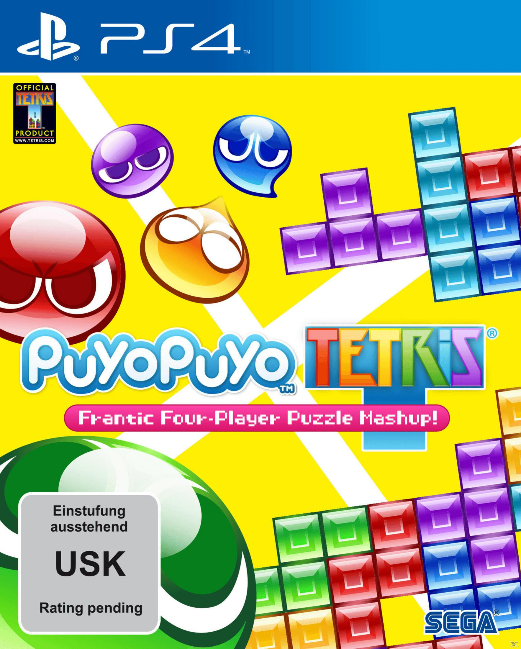 Pudełko gry Puyo Puyo Tetris, PS4. Kolorowe postacie i klocki znajdują się na okładce.