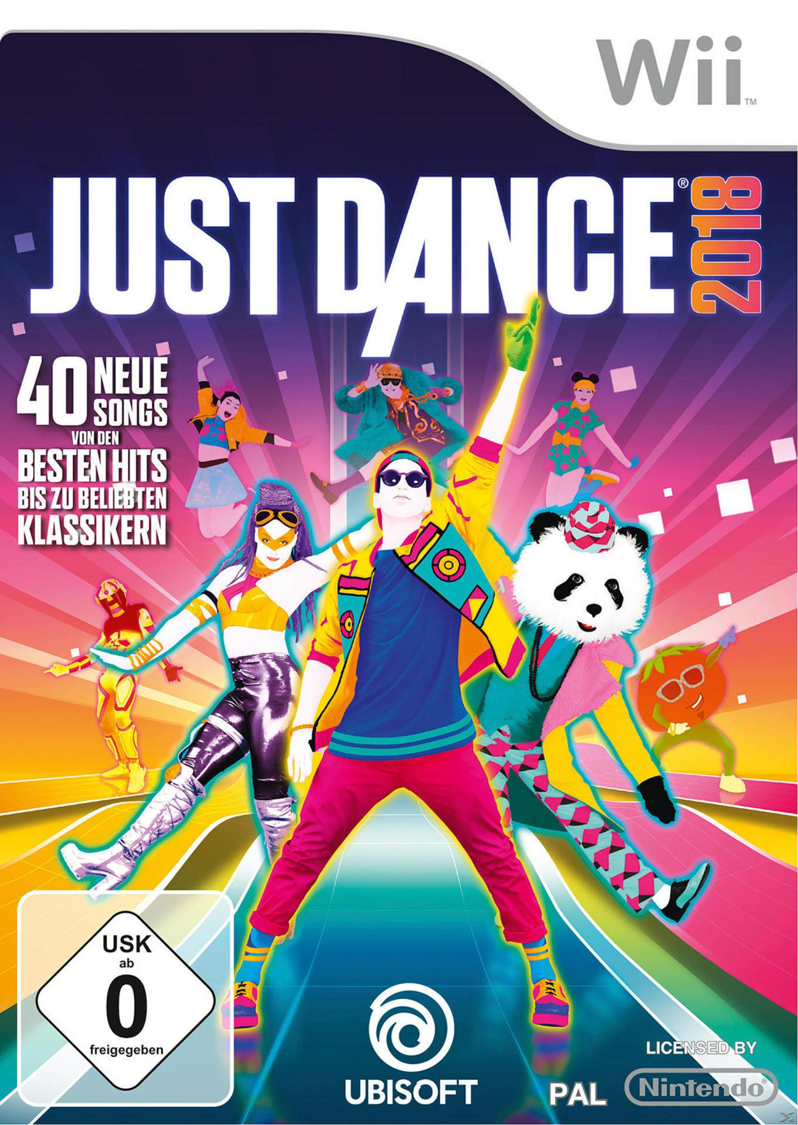 Spielcover von Just Dance 2018. Mit Tänzern, Titel und Wii-Logo.
