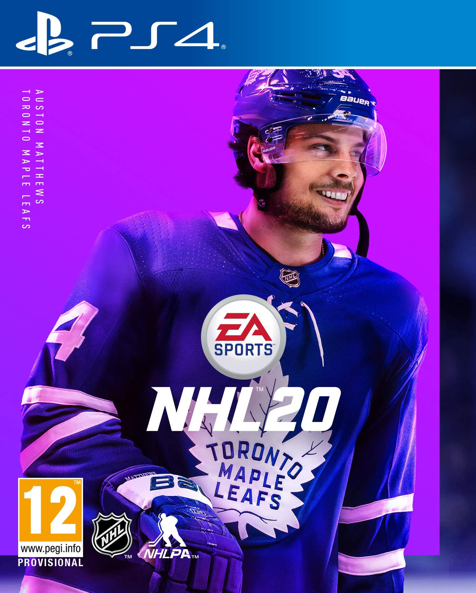 Okładka gry hokejowej z zawodnikiem w niebieskiej koszulce z numerem 4 i logo NHL.