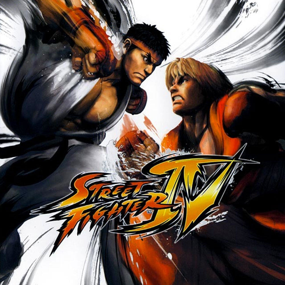Copertina del gioco Street Fighter IV con due combattenti in azione, il titolo è centrato sotto.