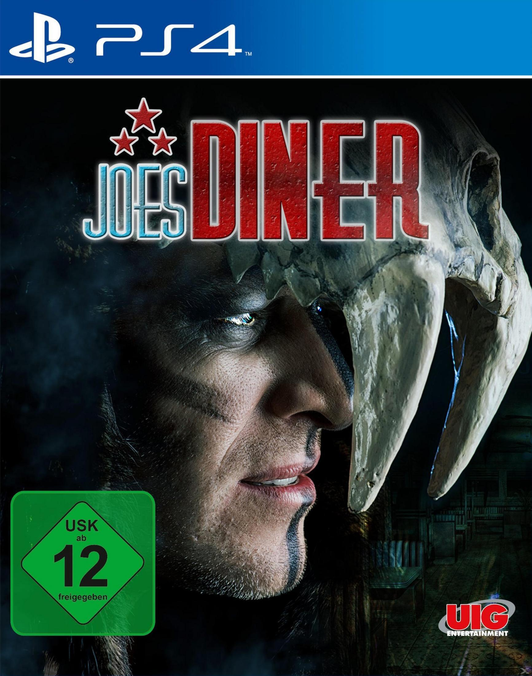 Okładka gry: Joes Diner. Mężczyzna z nakryciem głowy w kształcie czaszki na pudełku gry PS4.