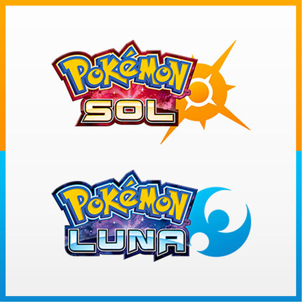 Loga gier Pokemon Sol i Luna z motywem słońca i księżyca.