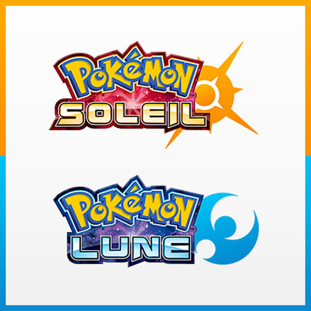 Loga Pokémon Soleil i Lune, pomarańczowe słońce i niebieski księżyc.