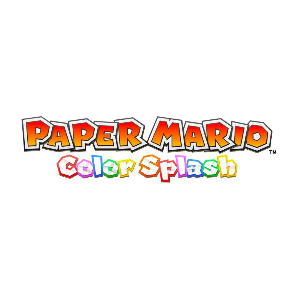 Logo Paper Mario: Color Splash, kolorowy tekst na białym tle.