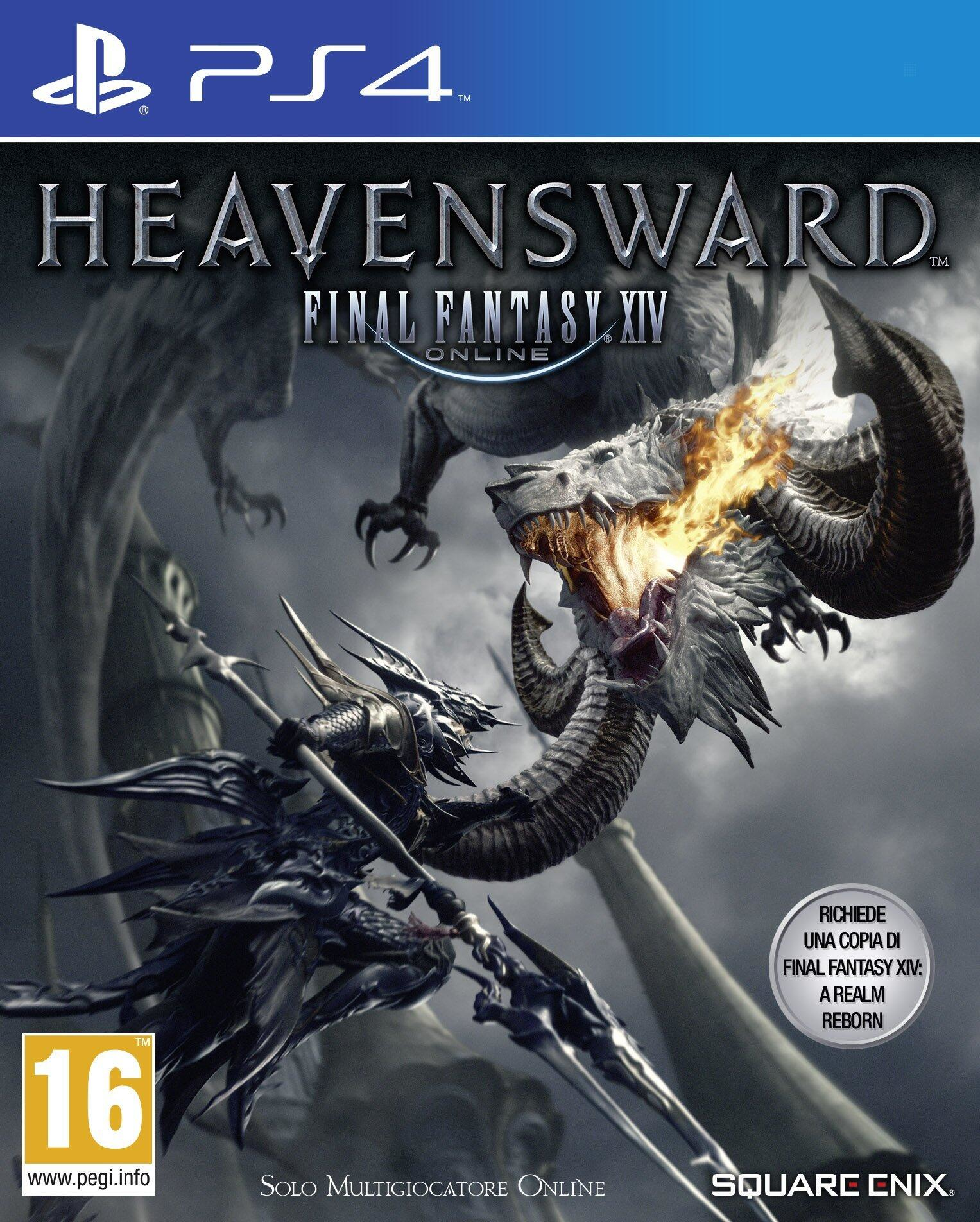 Copertina del gioco Final Fantasy XIV. Drago con alito di fuoco. Gioco PS4.