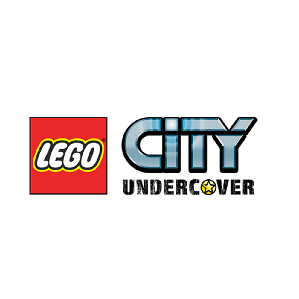 Logo gry LEGO City Undercover. Czerwony kwadrat z tekstem LEGO i tytułem gry na białym tle.