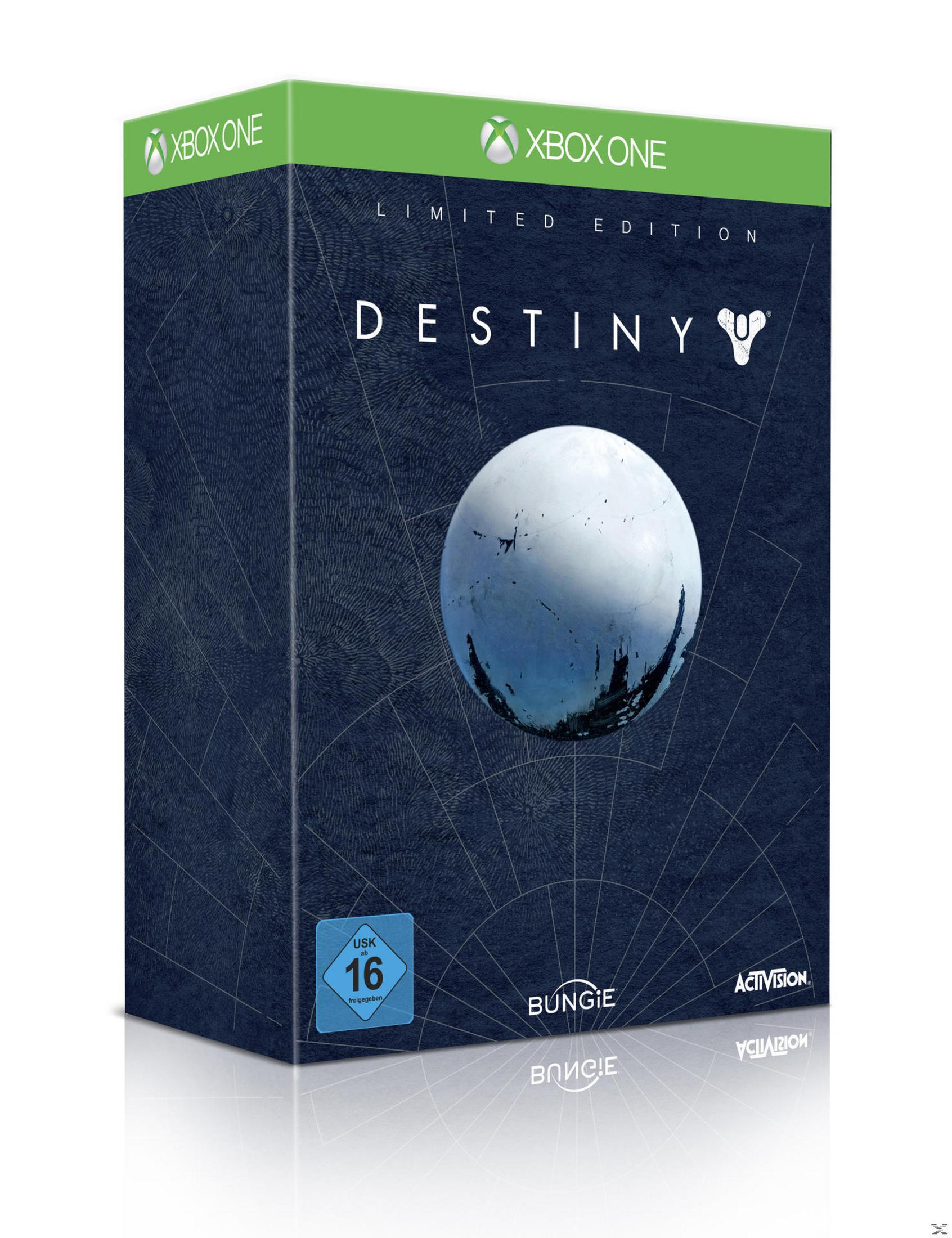 Spielcover: Destiny Limited Edition. Eine weiße Kugel auf dunklem blauem Hintergrund. Xbox One.