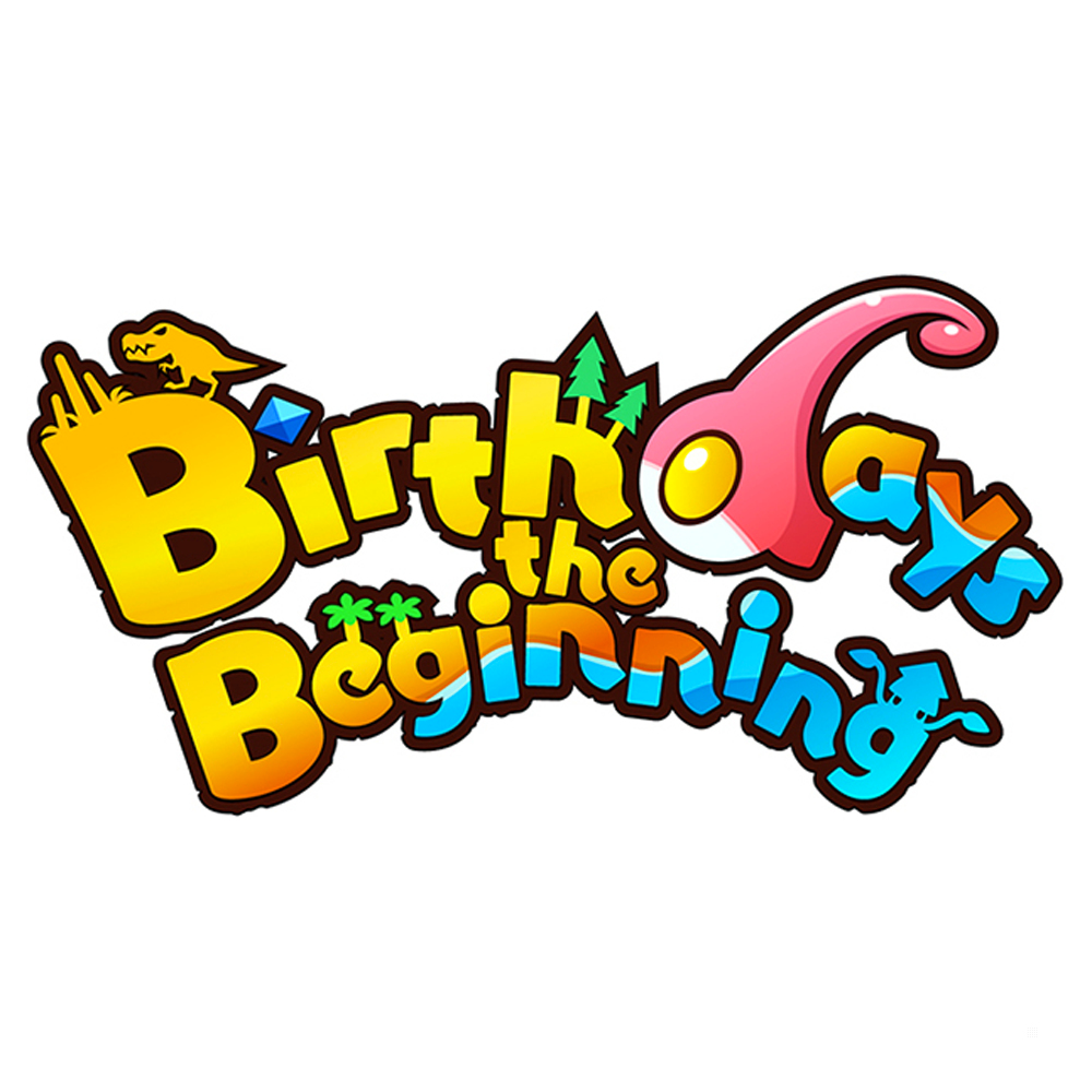 Copertina del gioco Birthday the Beginning, logo colorato con testo ed elementi cartoon.
