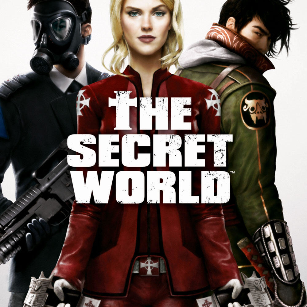 Copertina del gioco con tre personaggi e le parole 'THE SECRET WORLD' in bianco.