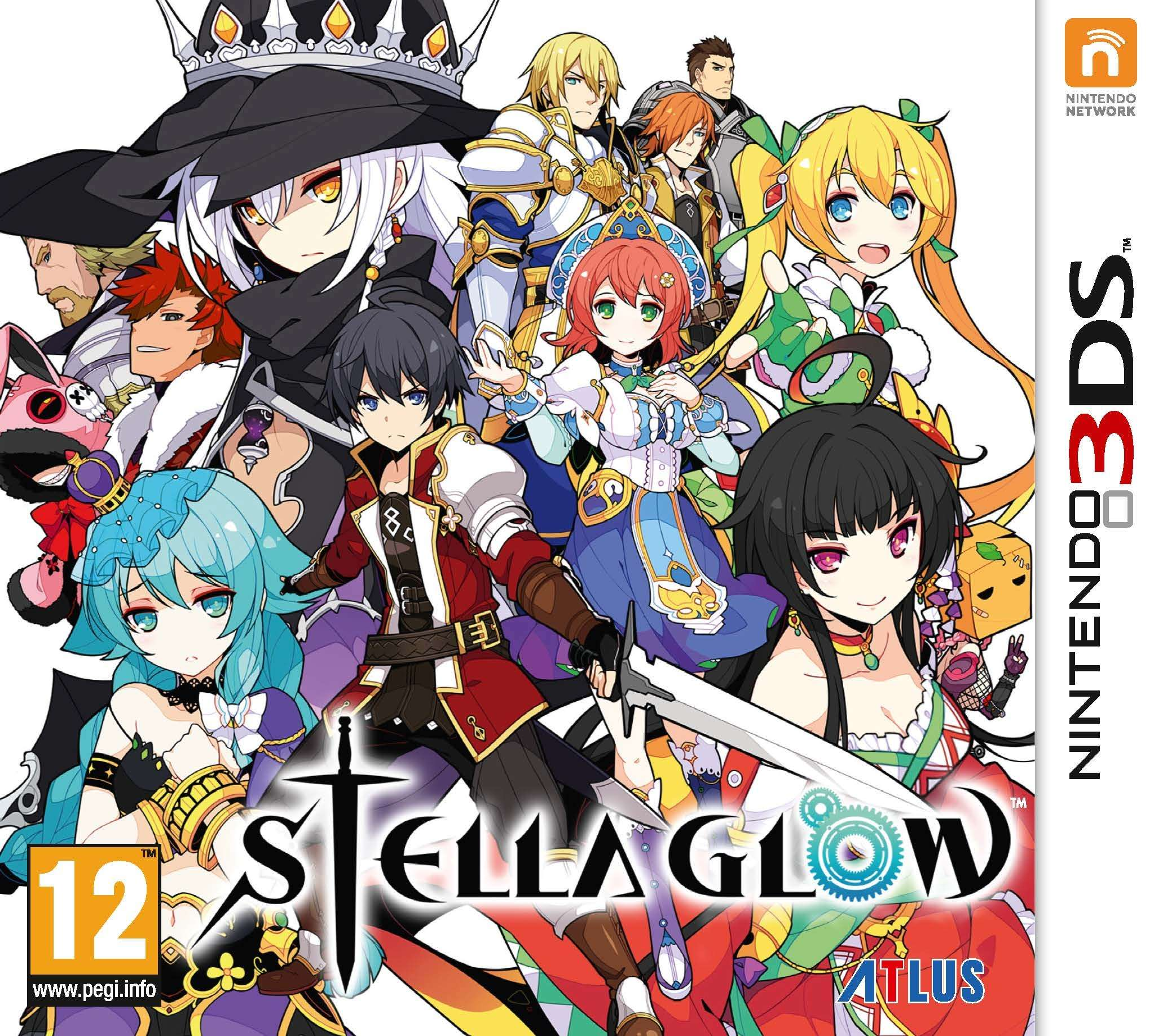 Copertina del gioco 'Stella Glow'. Presenta molti personaggi anime. Il titolo del gioco è in basso.