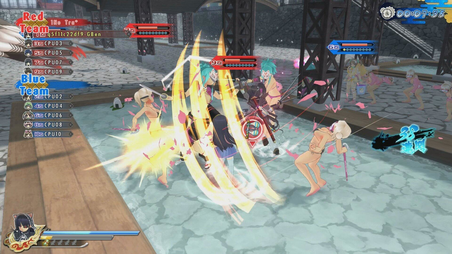 Senran Kagura Estival Versus Gameplay: Charaktere kämpfen mit Spezialeffekten und Action.