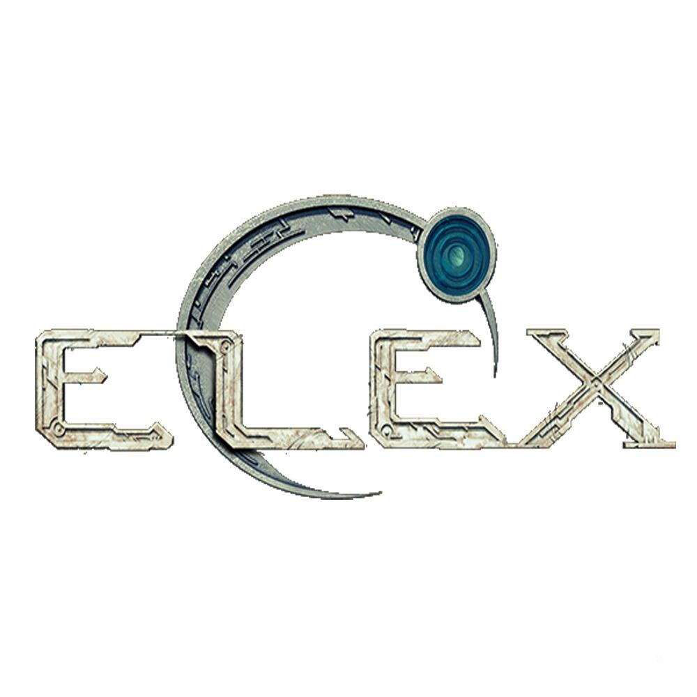 La parola ELEX in un carattere futuristico, con un elemento di design stilizzato. Lo sfondo è bianco.