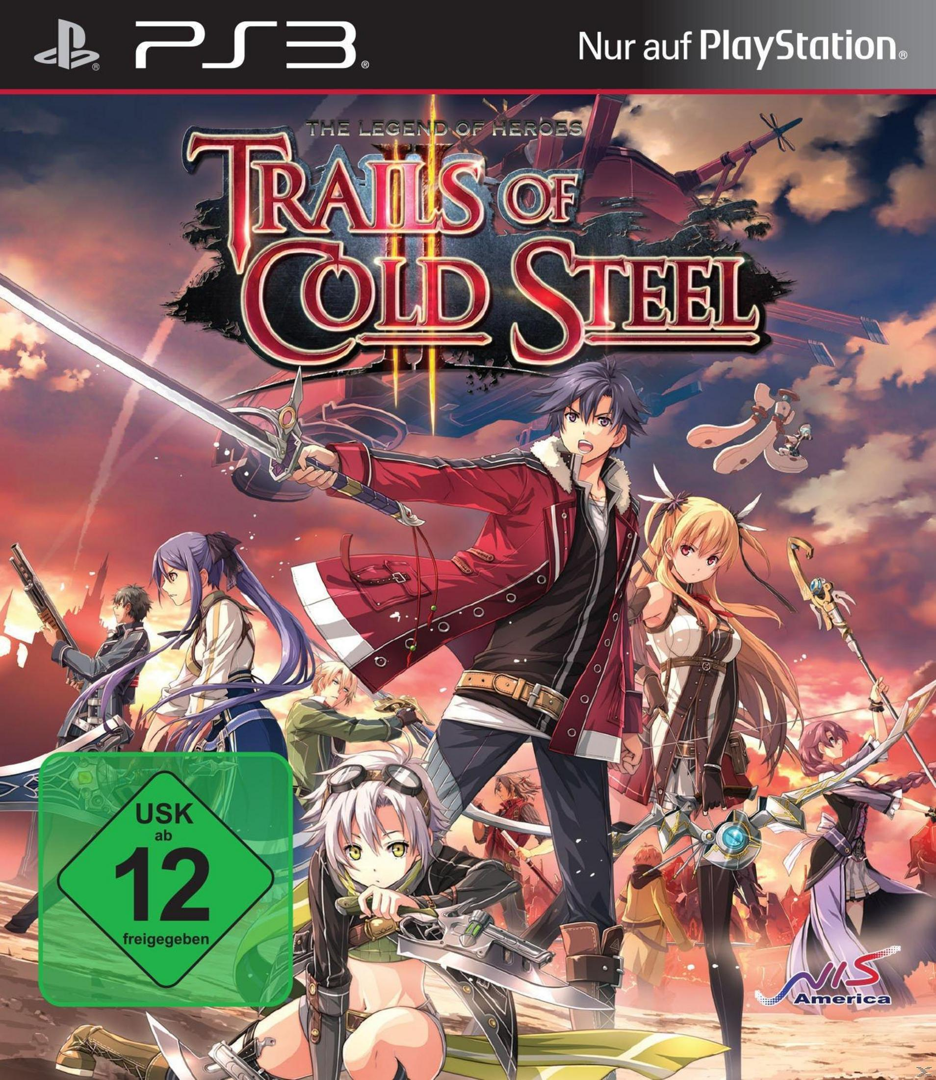 The Legend of Heroes: Trails of Cold Steel PS3-Spielcover: Anime-Charaktere mit Schwertern.