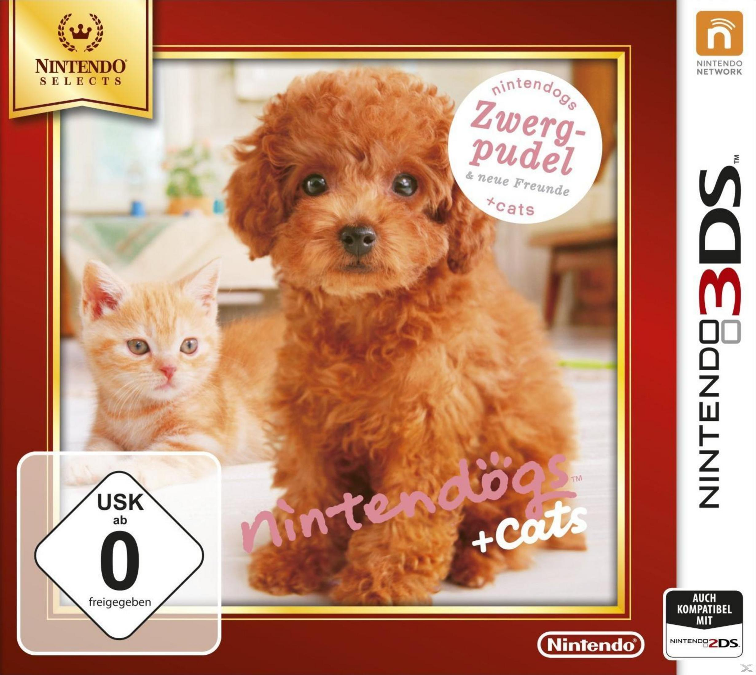 Okładka gry: brązowy pudel i rudy kociak na białej powierzchni. Tytuł gry znajduje się na okładce.