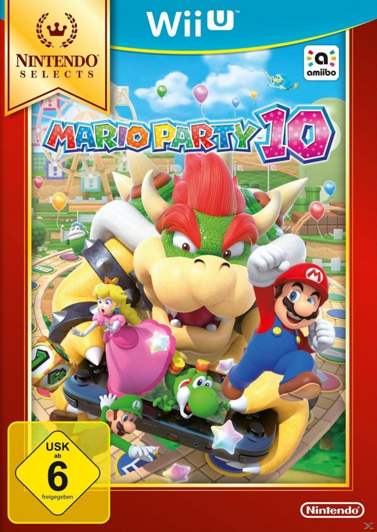 Spielbox-Art für 'Mario Party 10'. Mario, Luigi, Peach, Yoshi und Bowser sind auf dem Spielcover.