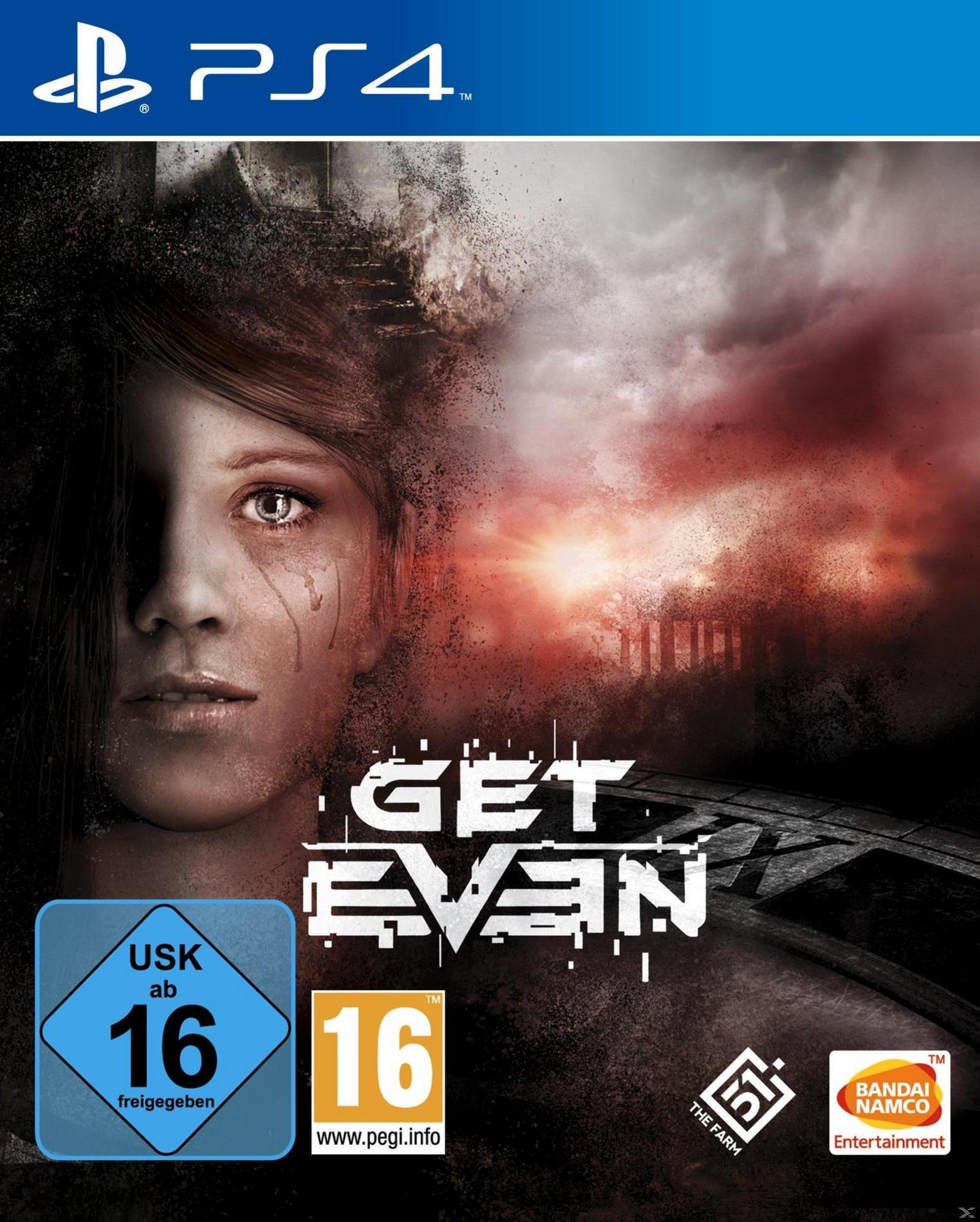 PS4-Spielbox für 'Get Even'. Es zeigt das Gesicht einer Frau mit Tränen und einen rottönigen Hintergrund.