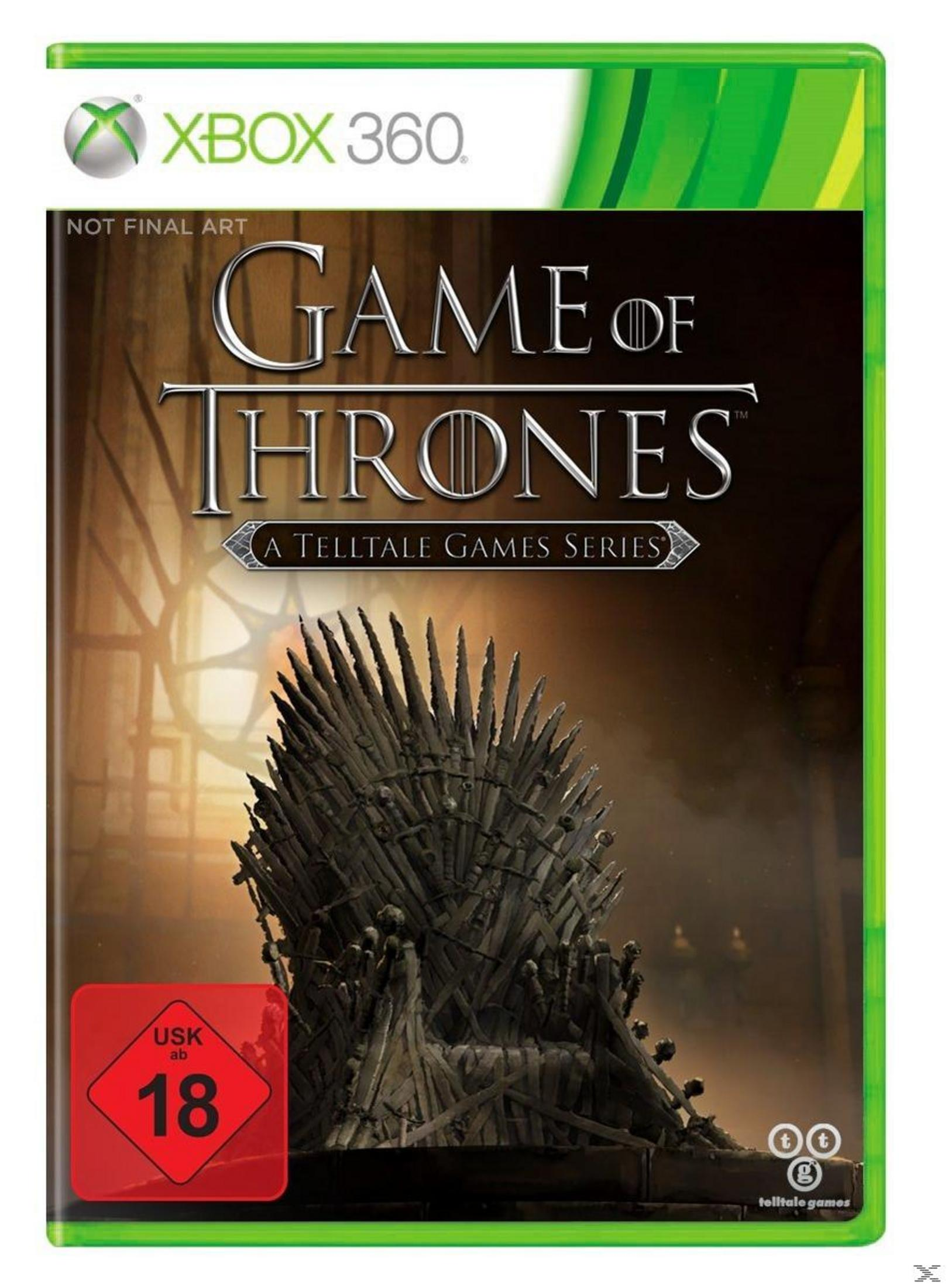 Copertina del gioco Game of Thrones, con il Trono di Spade e il logo Xbox 360.