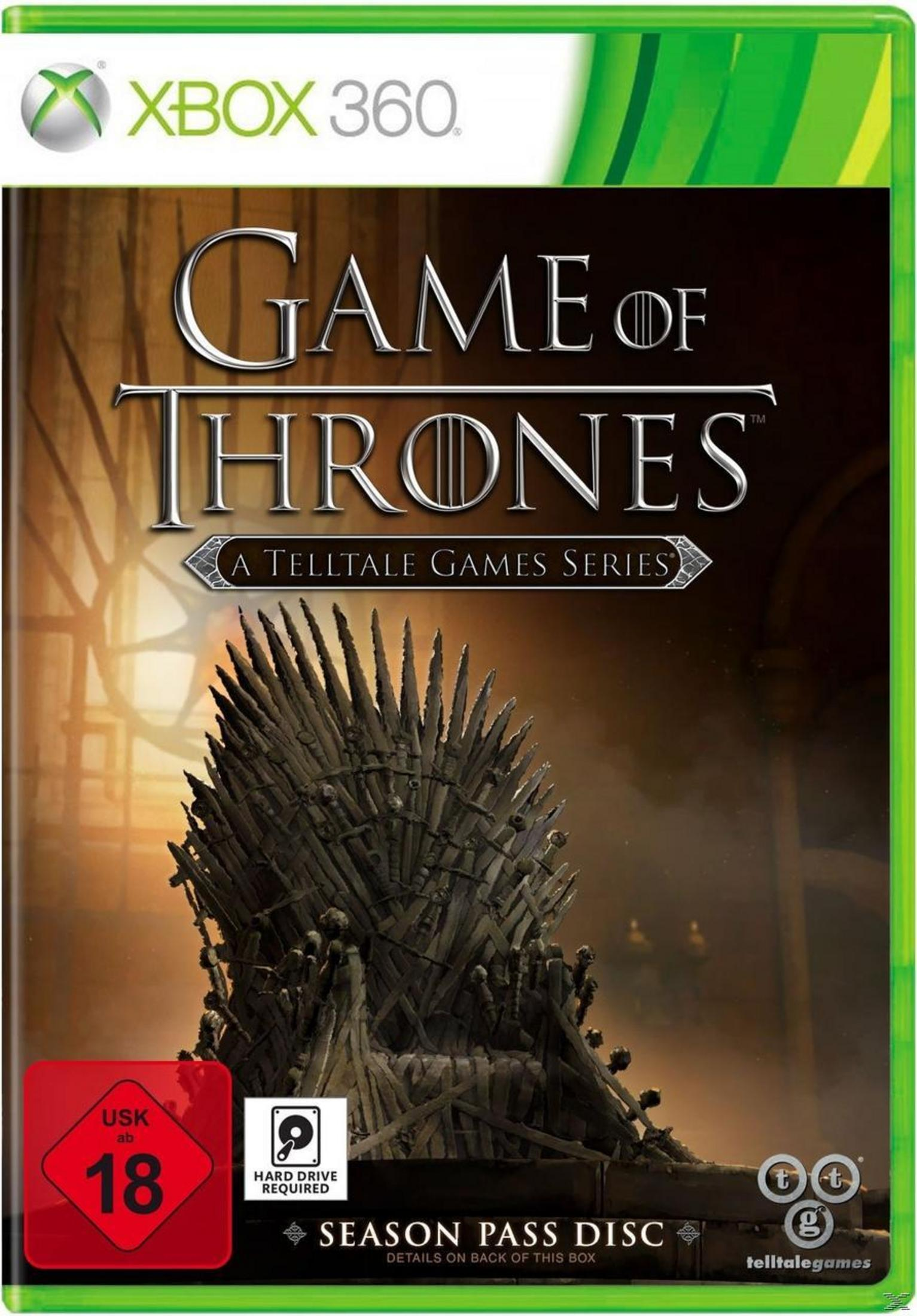 Scatola del gioco Game of Thrones per Xbox 360 con il trono di spade e logo.