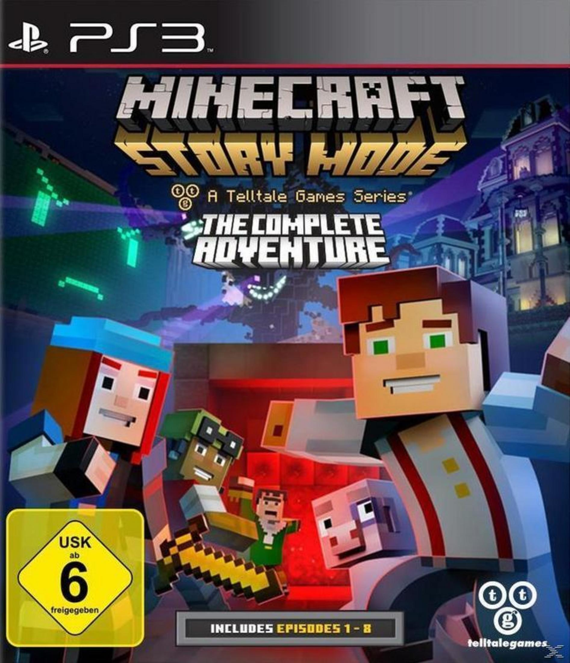 Minecraft Story Mode Spiel für PS3. Cartoon-Figuren auf dem Cover. USK 6 Bewertung.