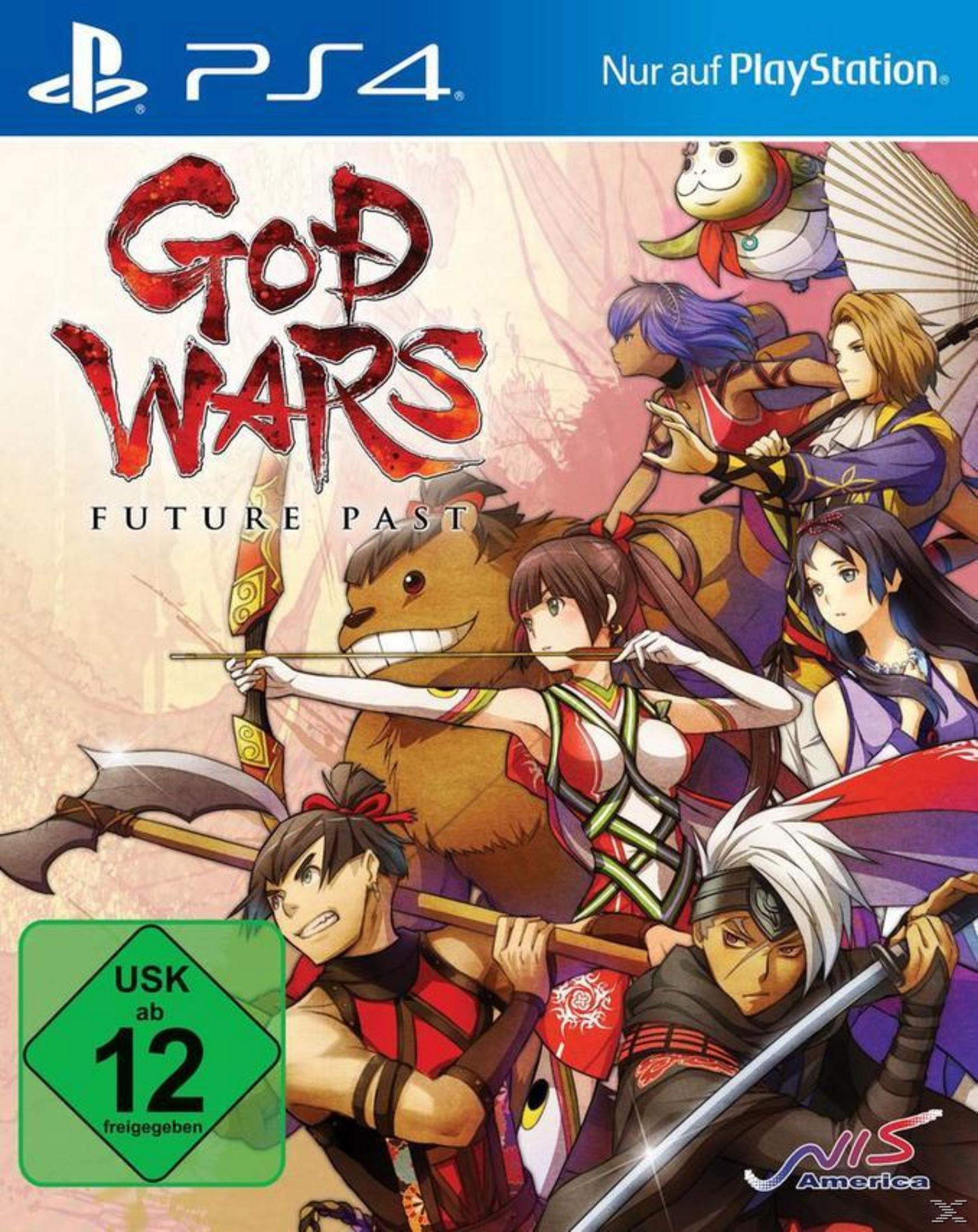 Spielcover: God Wars, Anime-Charaktere mit Waffen. Titeltext: God Wars Future Past.