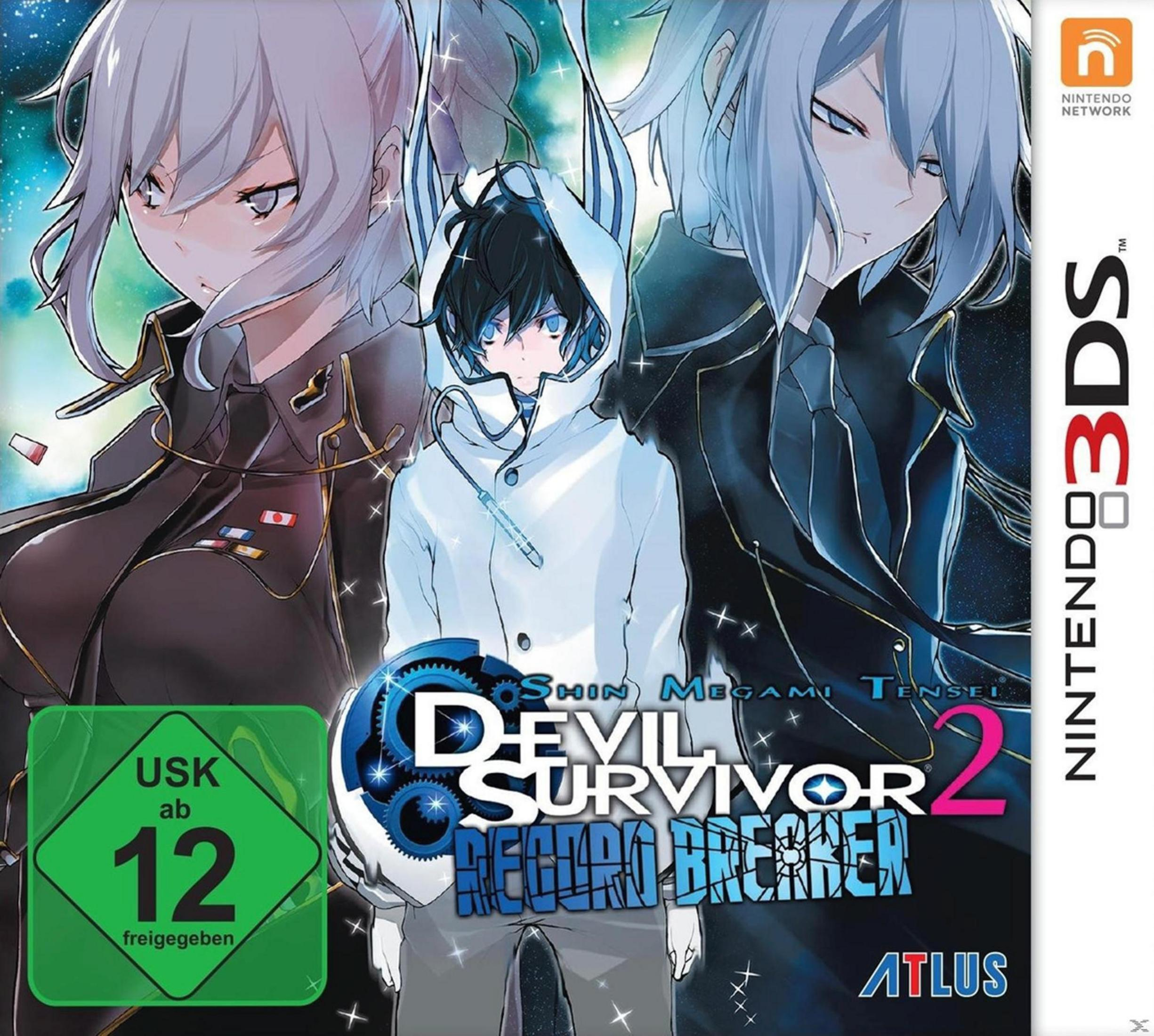 Spielcover für Shin Megami Tensei: Devil Survivor 2. Anime-Charaktere auf einer Nintendo 3DS-Box.