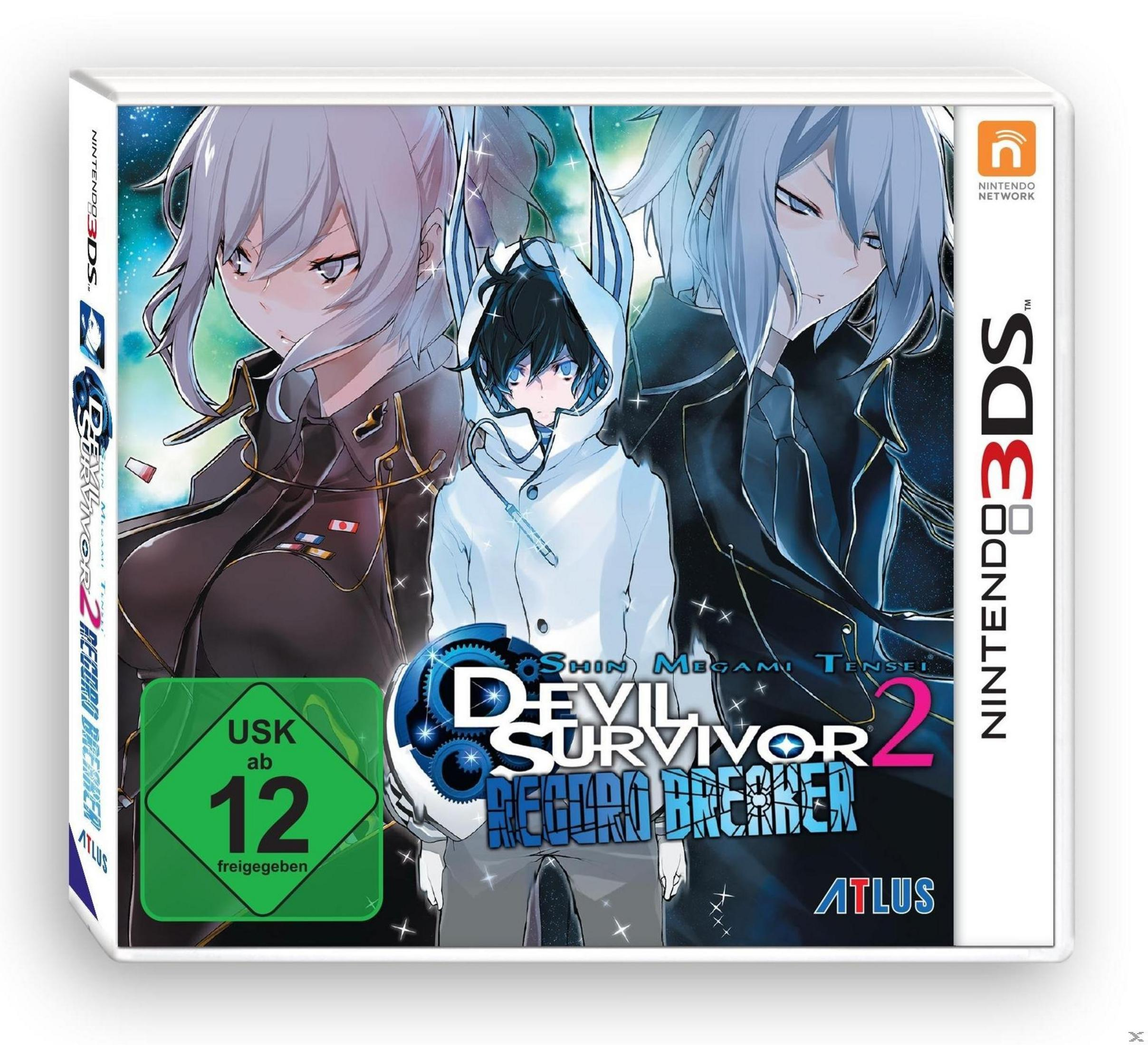 Spielcover für Shin Megami Tensei: Devil Survivor 2. Anime-Charaktere auf einer Nintendo 3DS-Box.