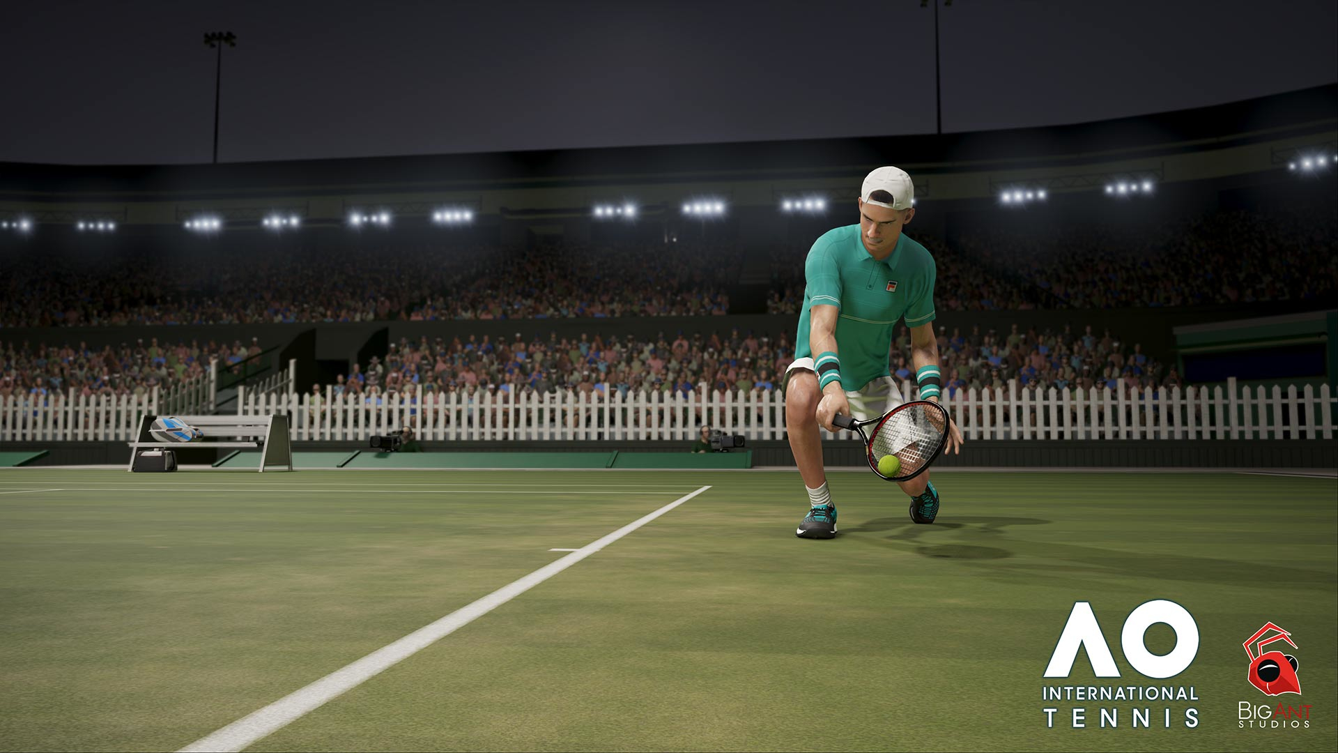Tennisspieler auf dem Platz, bereit zu spielen.