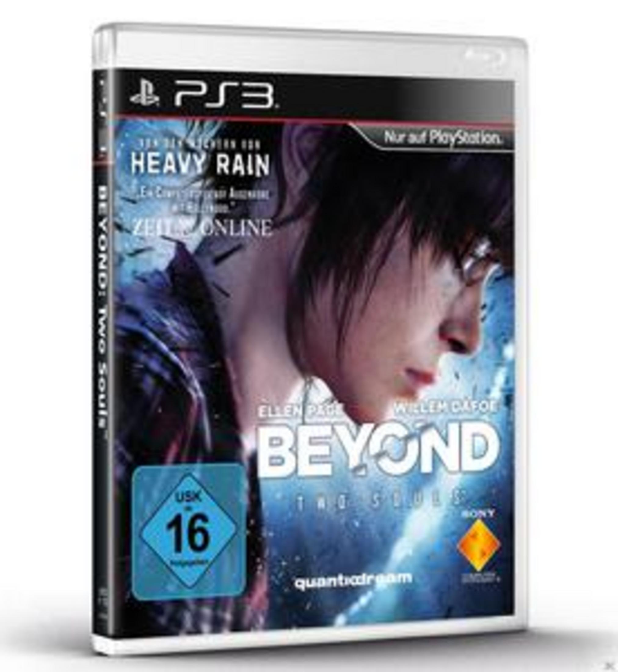 Spielverpackung für Beyond: Two Souls, zeigt das Gesicht einer Frau und den Titel.