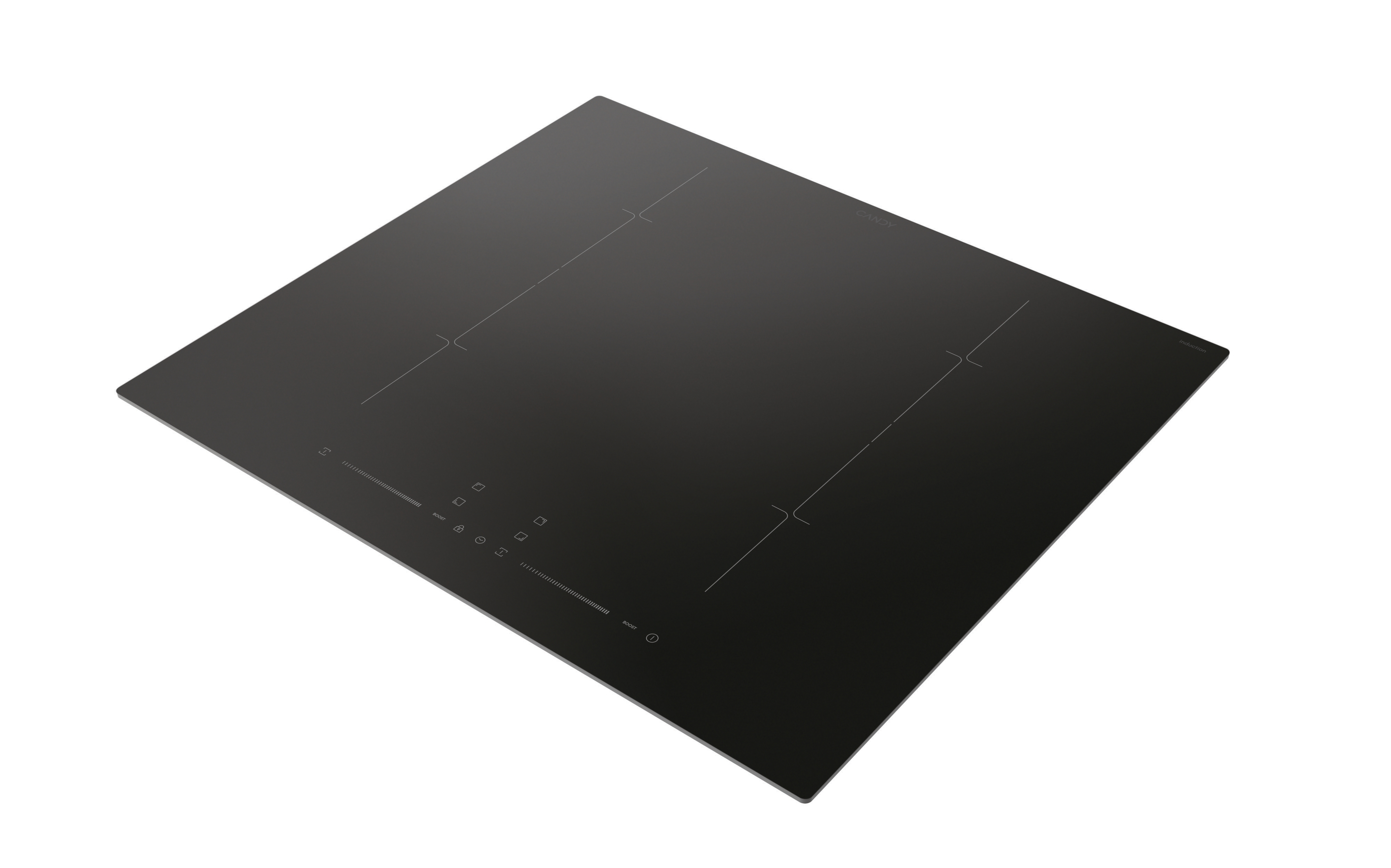 Piano cottura nero con due elementi riscaldanti. Pannello di controllo sul lato sinistro.