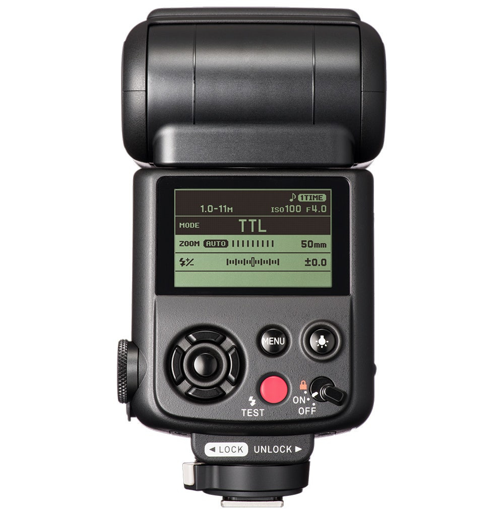 Flash Sigma EF-630 nero, vista posteriore. Mostra varie impostazioni e uno schermo. Ha anche dei pulsanti.