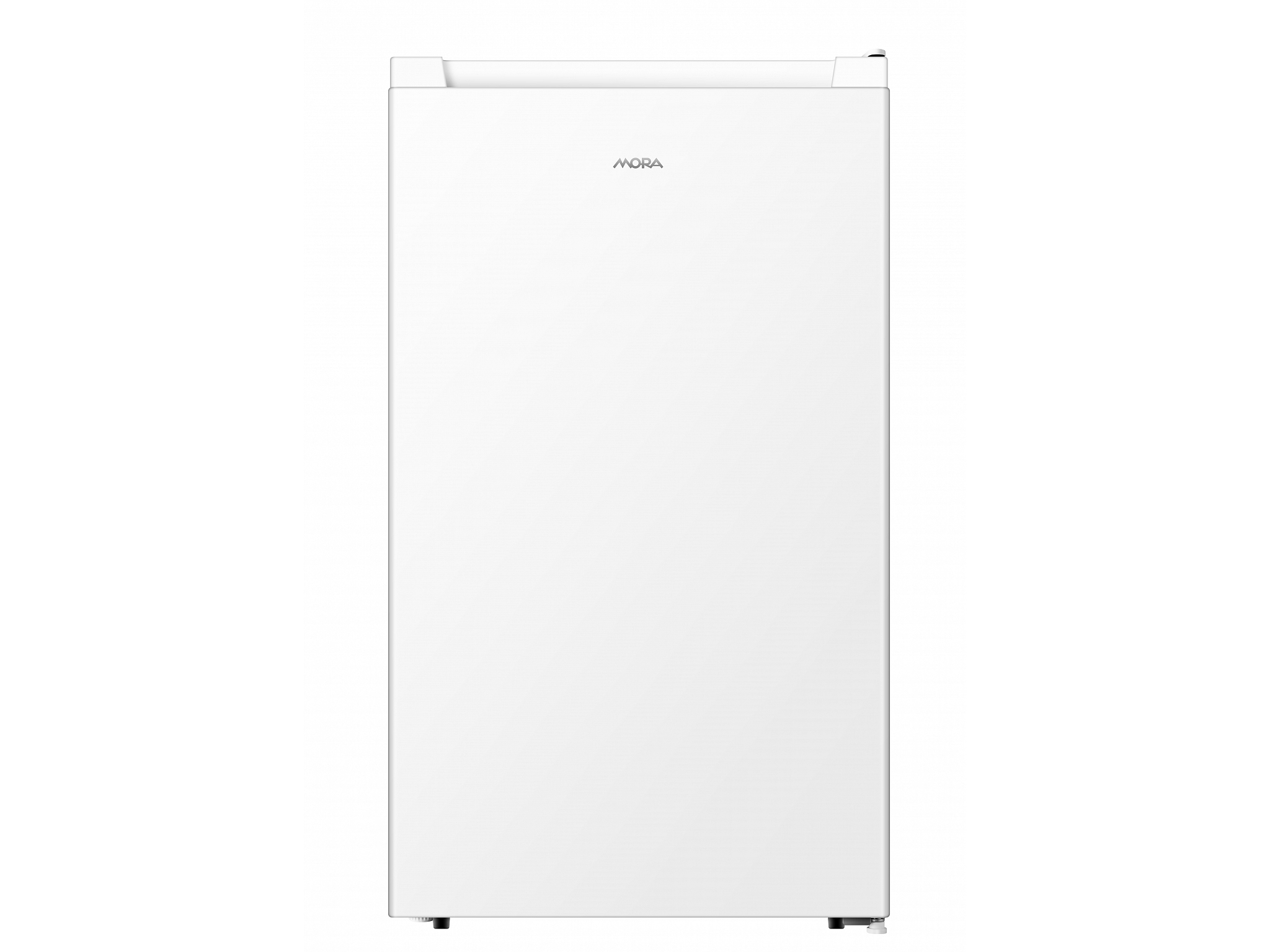 Biała lodówka Mora. Lodówka ma drzwi i logo Mora na górze.