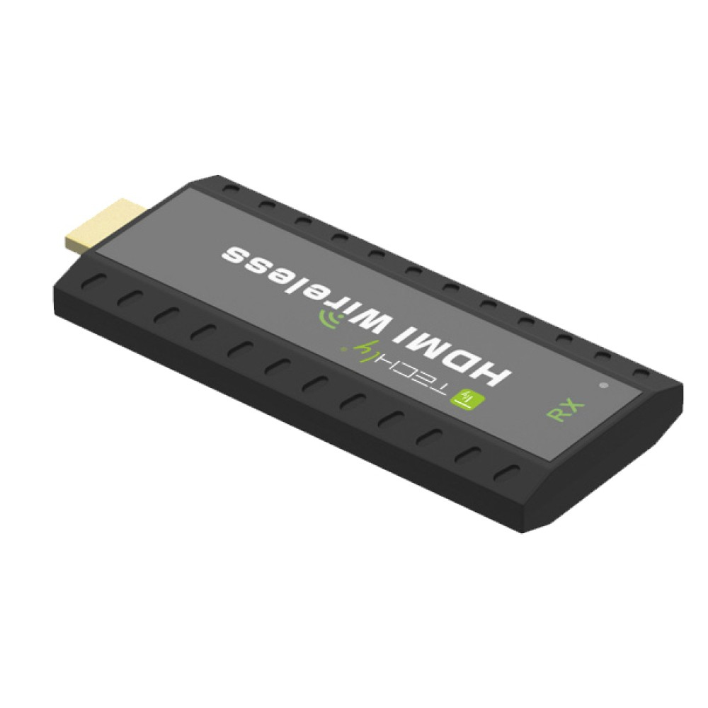 Ricevitore HDMI wireless. Nero, rettangolare, con 'HDMI Wireless' e 'RX'.