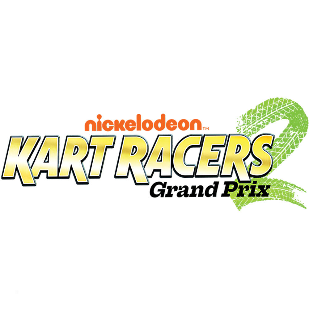 Logo gry Nickelodeon Kart Racers 2: Grand Prix, z kolorowym tekstem i grafiką toru wyścigowego.